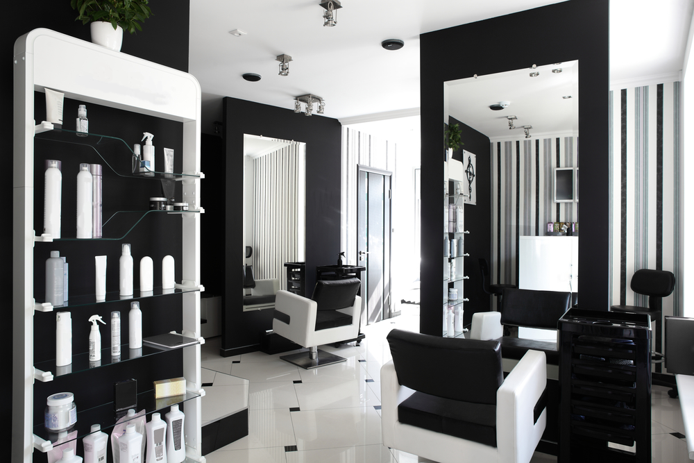 black and white interior of beauty salon